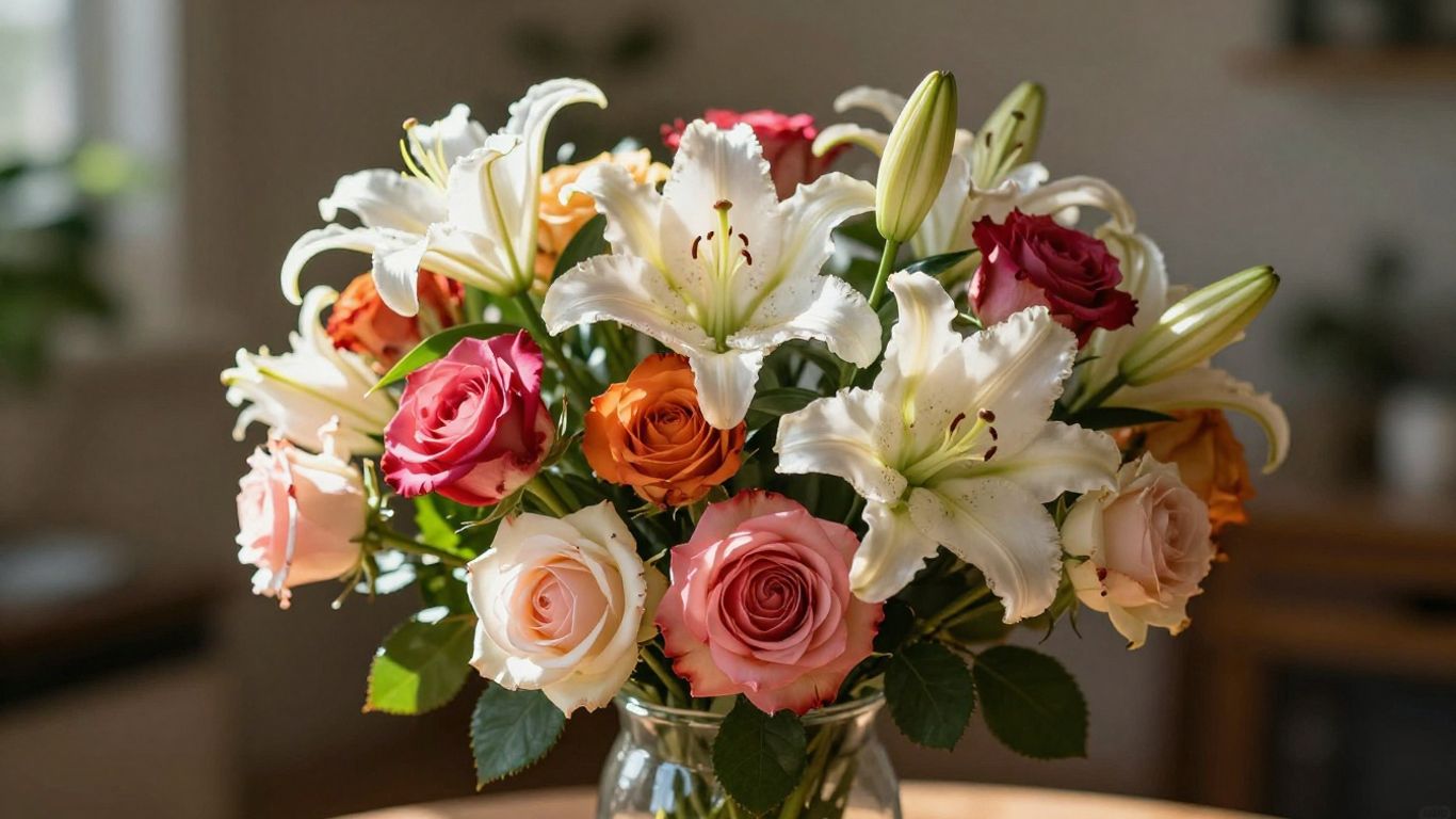 Beautiful bouquet of fresh flowers in a vase.