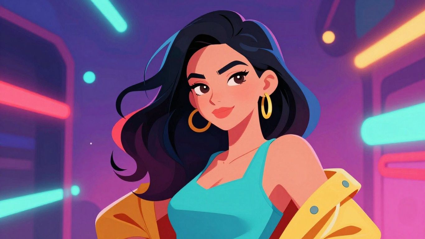 Portrait of [Samara Joy] with neon lights.