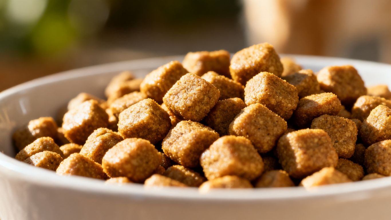 Puppy eating healthy kibble