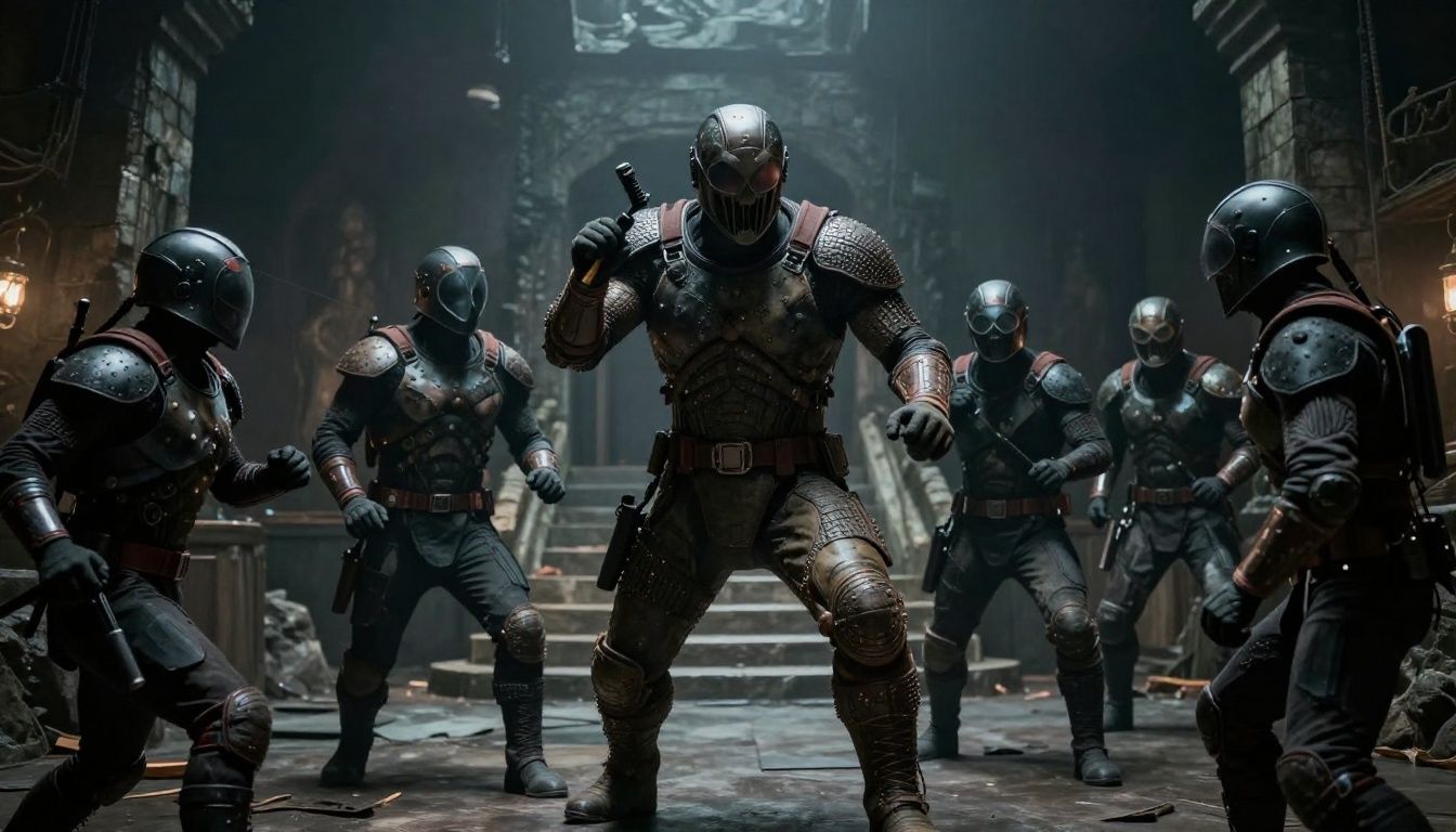 Cena de combate intenso contra um inimigo colossal em uma masmorra escura
