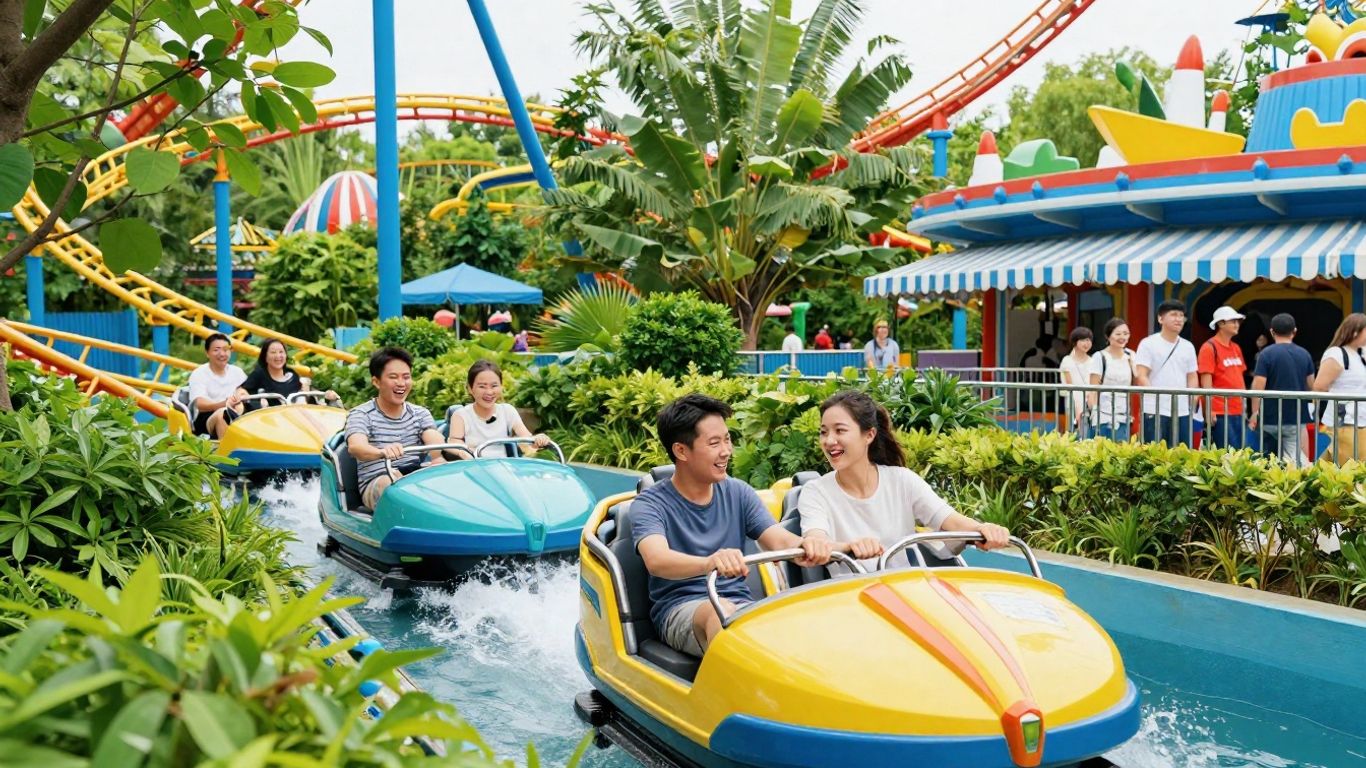 Gezin genietend van attracties in Bellewaerde pretpark