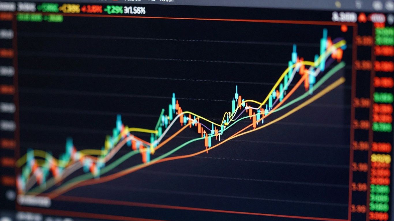 Financial trading chart with dynamic lines.