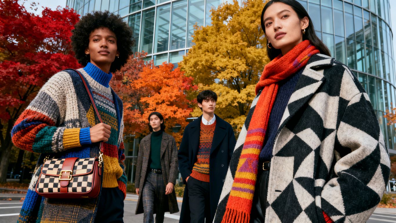 Diverse models in bold 2026 fall fashion on city street