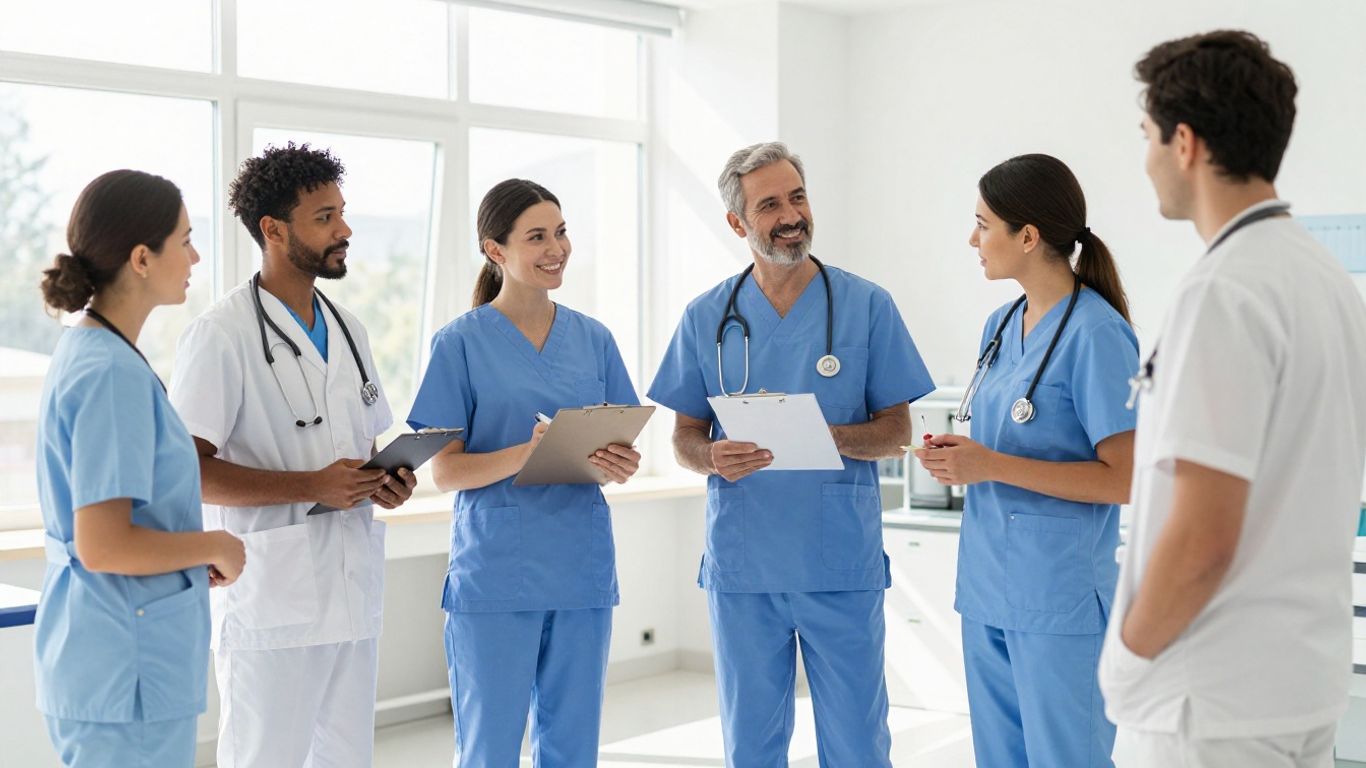 Medical assistants working in a modern clinic.