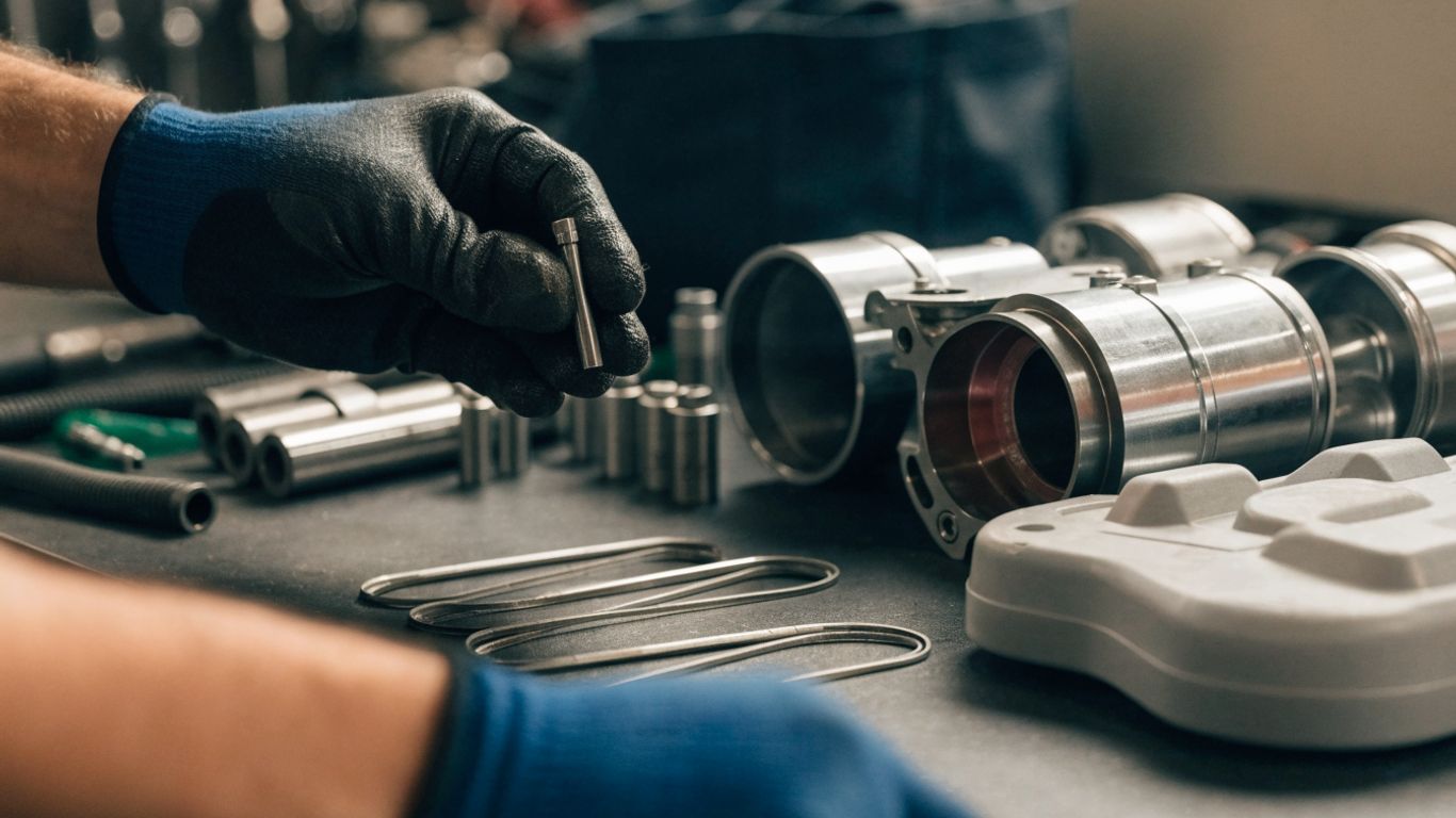 Kia replacement components arranged for inspection