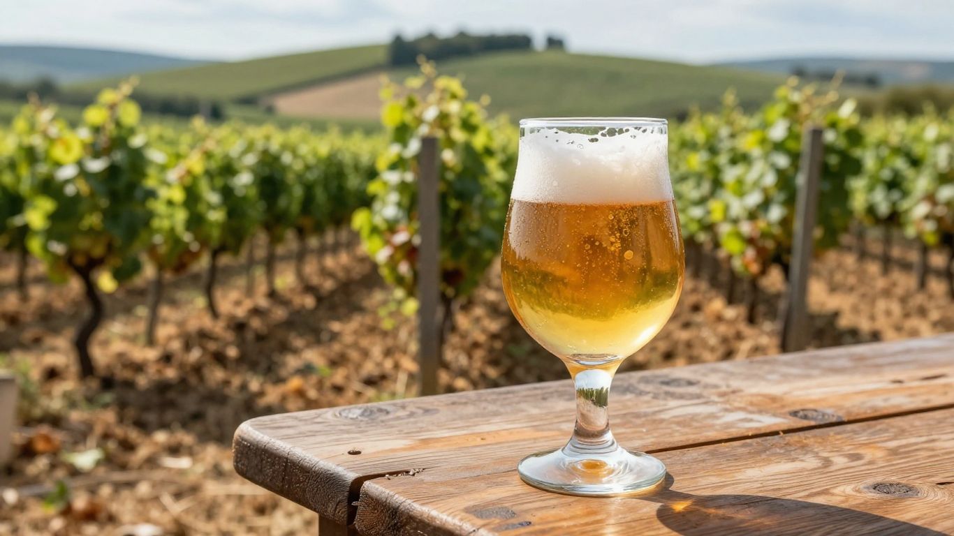 Craft beer in a French vineyard setting.