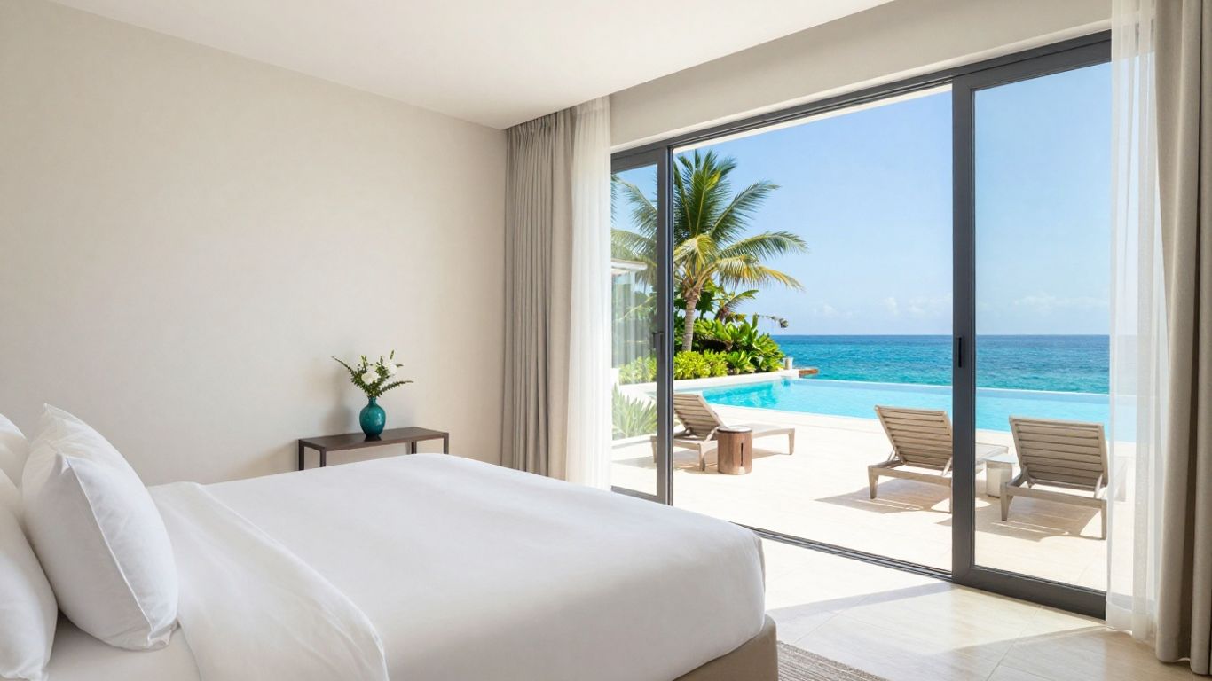 Bright all inclusive resort room and pool