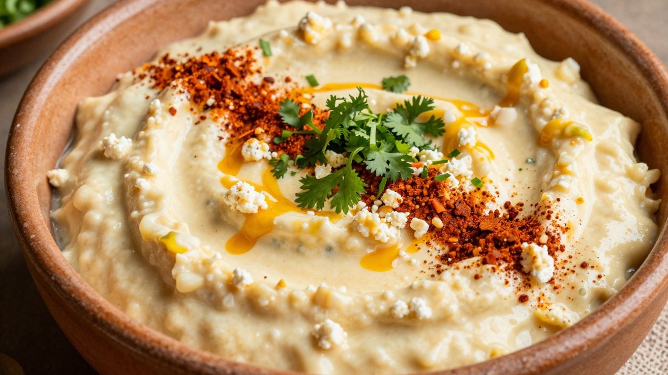 Creamy Elote Loco Mexican street corn dip with toppings.