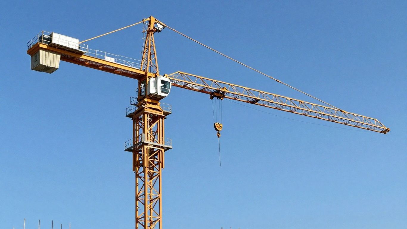 Tower crane against a blue sky.