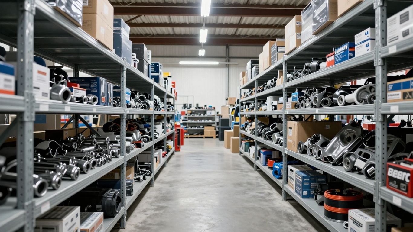 Storage warehouse filled with sorted auto parts