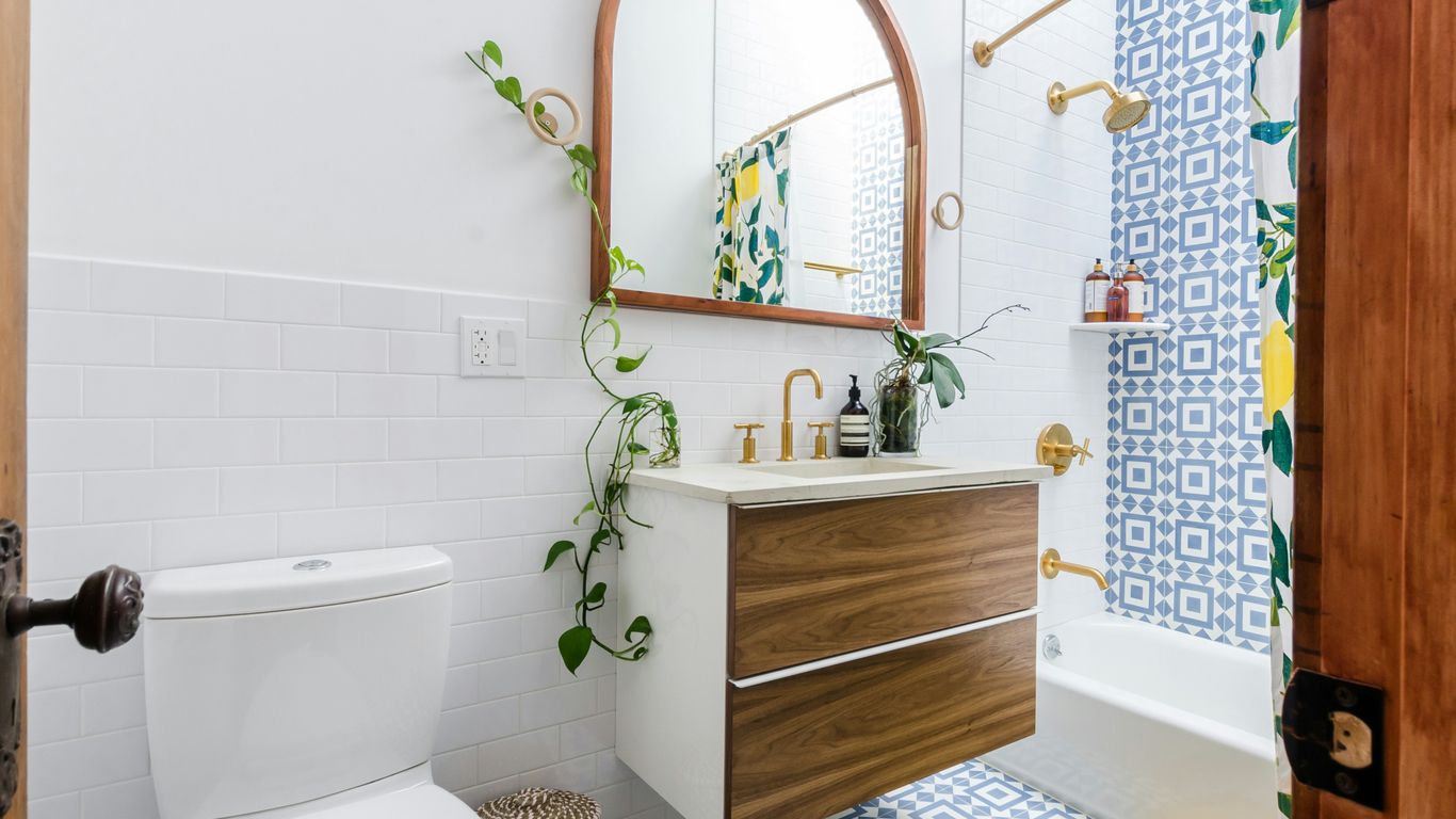 Eco-friendly bathroom interior with stylish sustainable flooring material