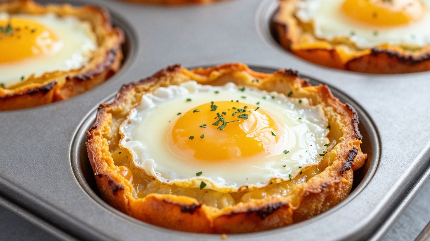 Sweet potato hash egg cups baked in a muffin tin.
