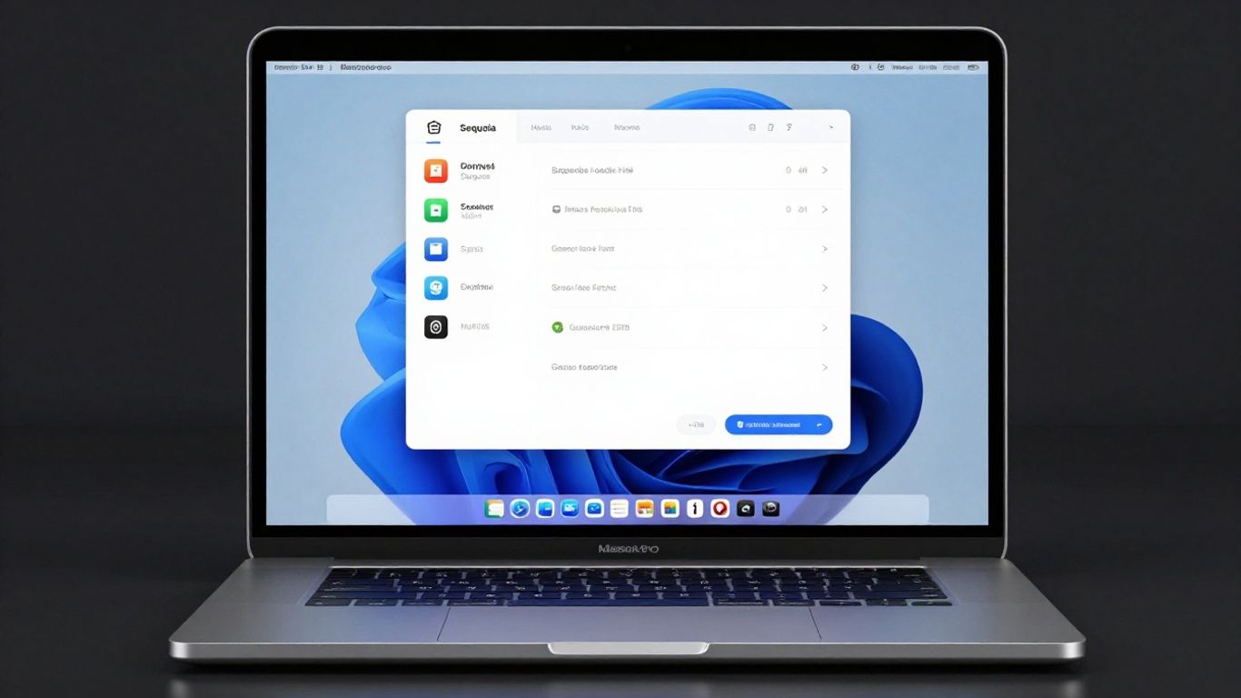 Écran d'un MacBook affichant macOS Sequoia et Apple Intelligence.