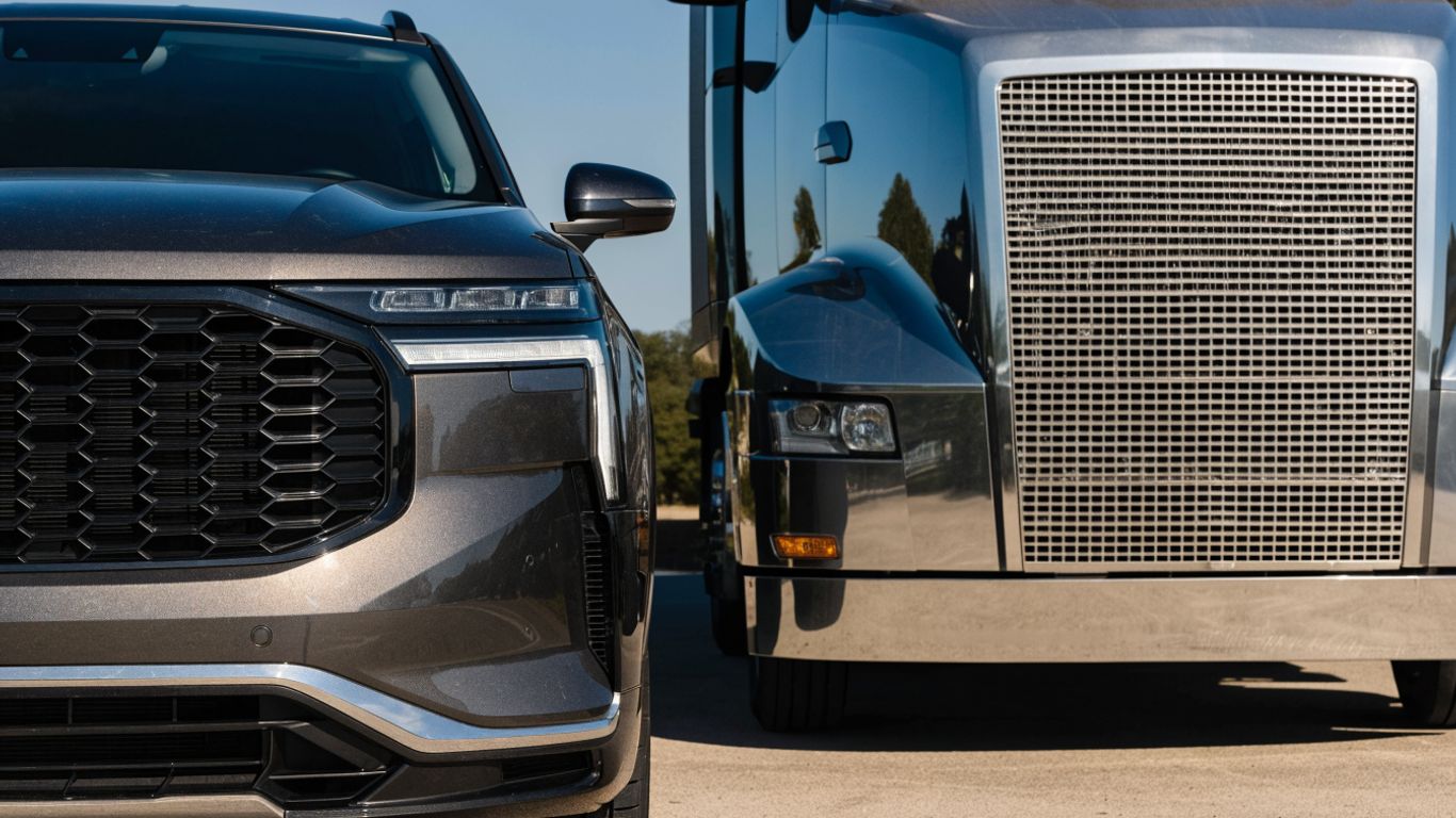 Front grilles on a car and heavy truck