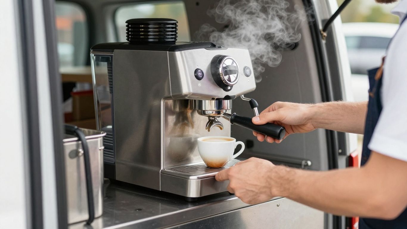 Gas coffee machine in a mobile catering van