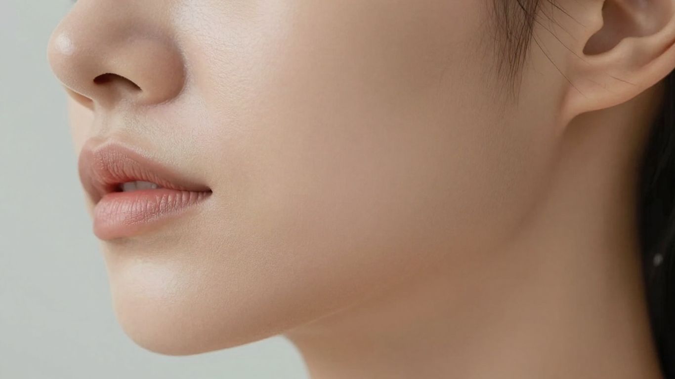 Close-up of smooth, firm facial skin.