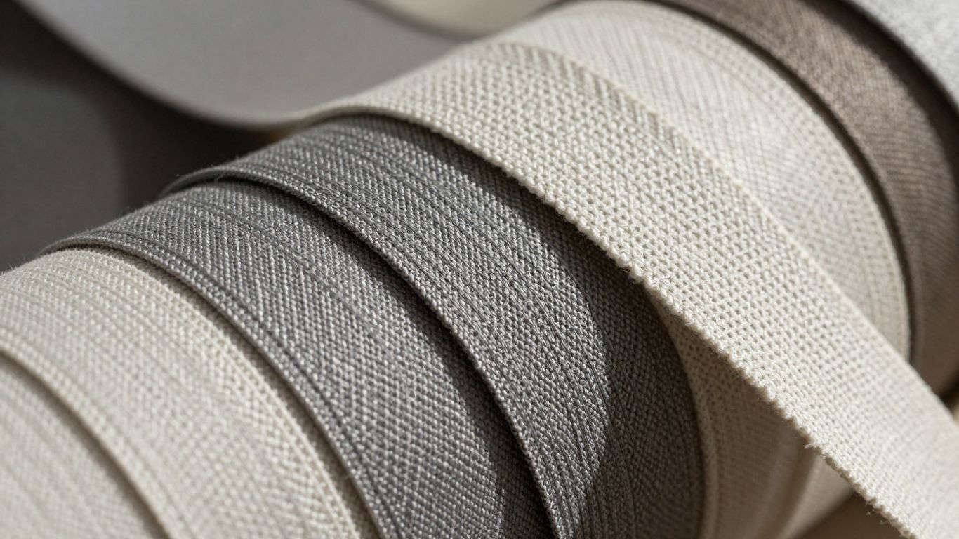 Rolls of upholstery webbing for furniture projects.