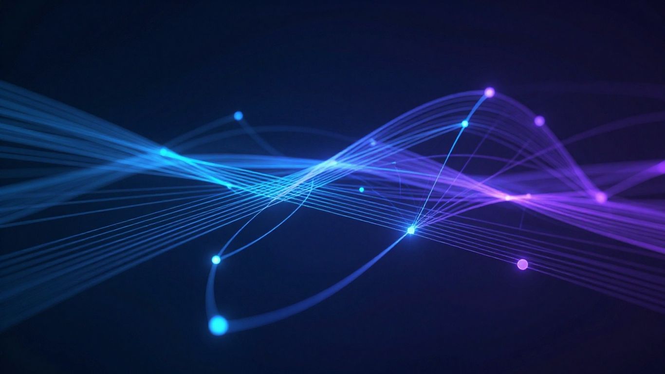 XRP Ledger network visualization with glowing nodes and lines.