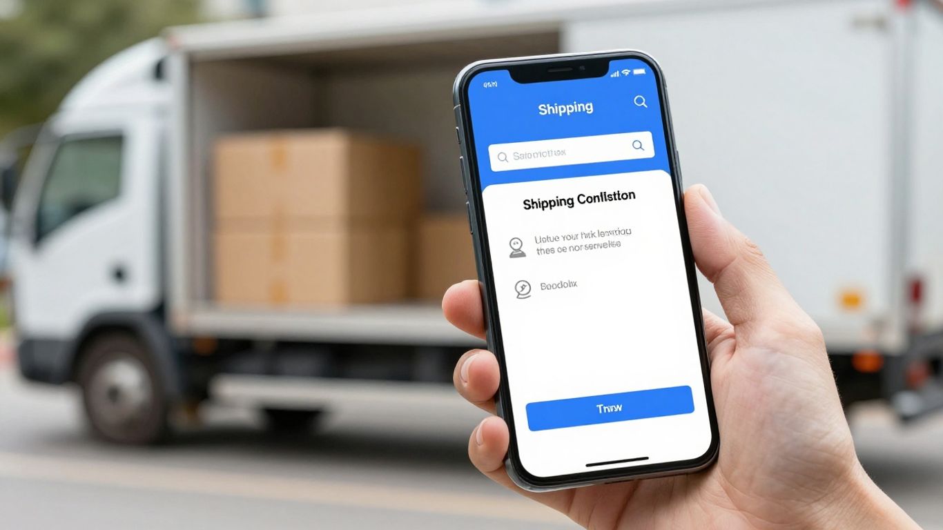 Smartphone mit gefälschter Versandbestätigung und LKW-Symbol.