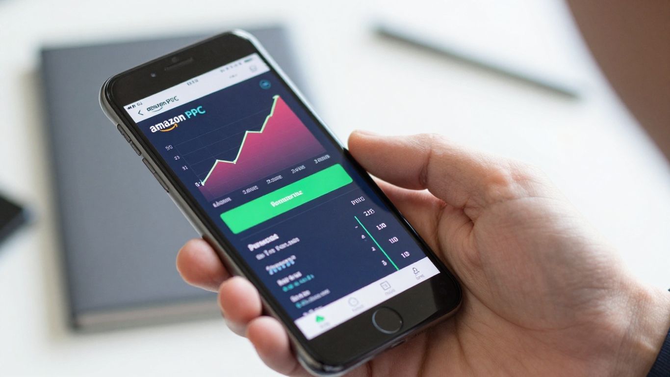 Amazon PPC dashboard on a smartphone screen.