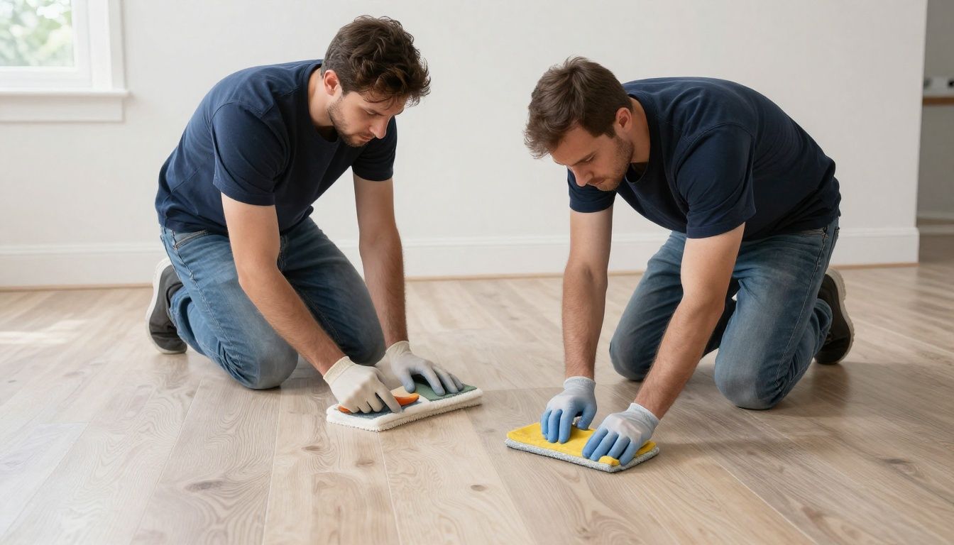 Cleaning professionals completing detailed floor and surface cleaning after a Schaumburg renovation