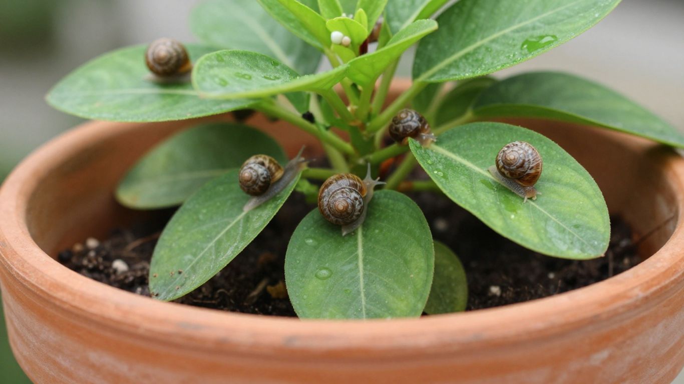 Schnecken auf einer Balkonpflanze im Topf