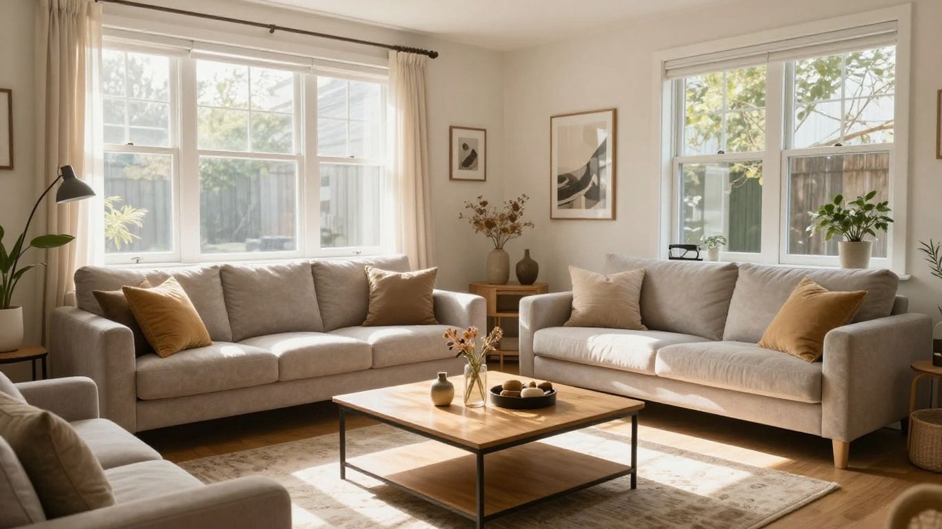 Cozy multi-unit Airbnb living room with modern furnishings.