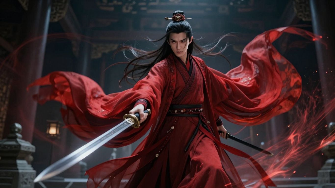 Wei Wuxian from Mo Dao Zu Shi in dramatic pose.