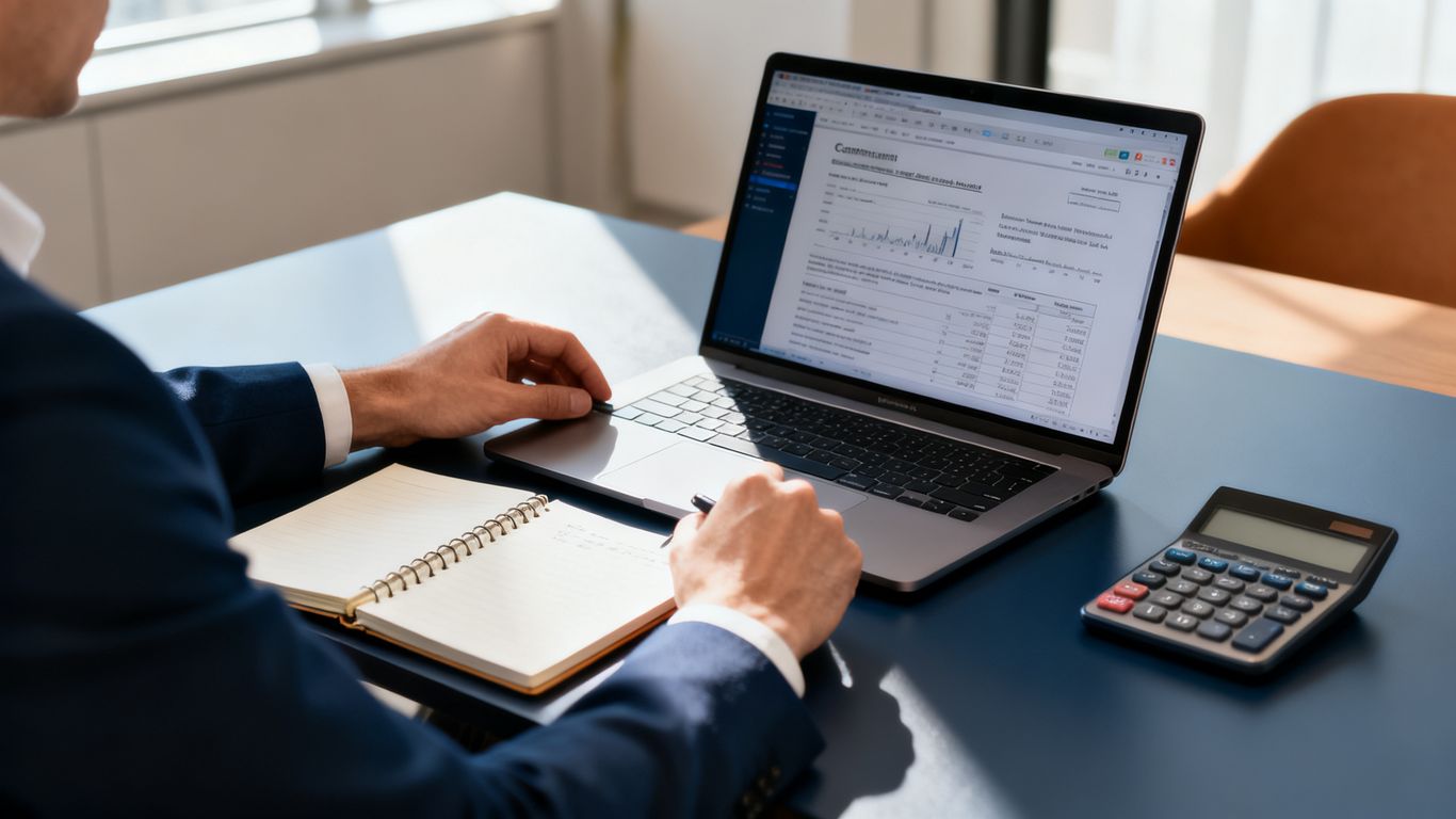 Trader examinant les détails d'un contrat à terme à son bureau