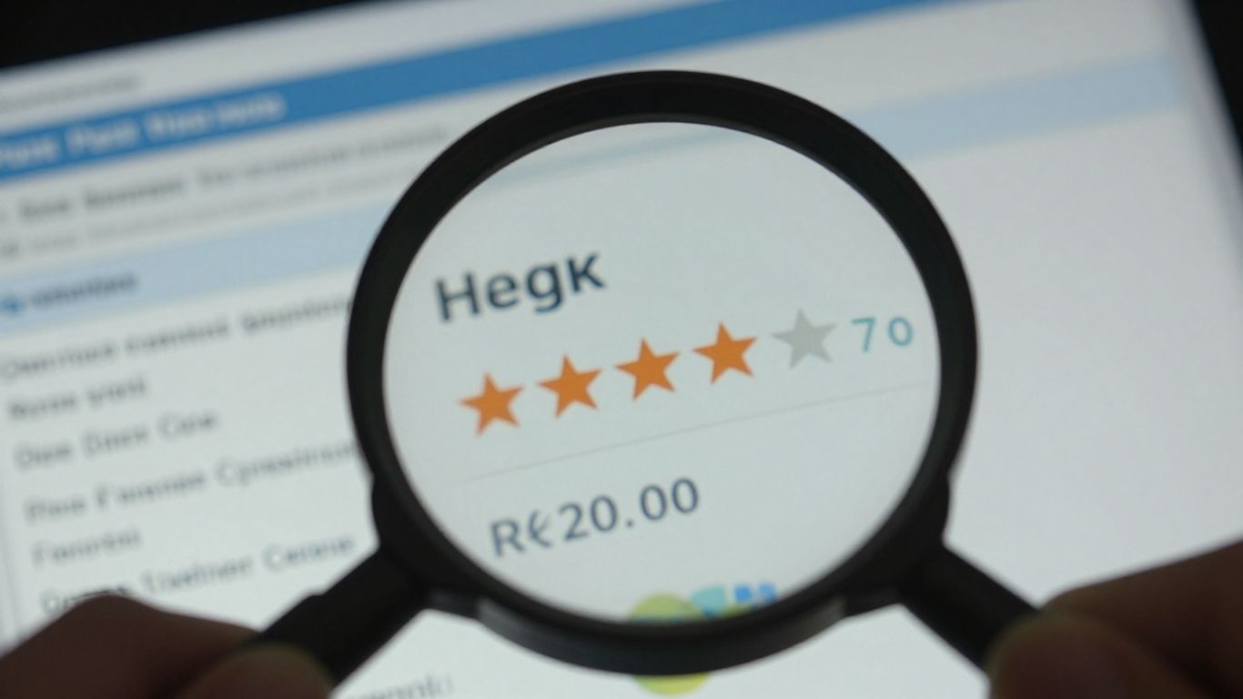 Magnifying glass over Amazon product listing details.
