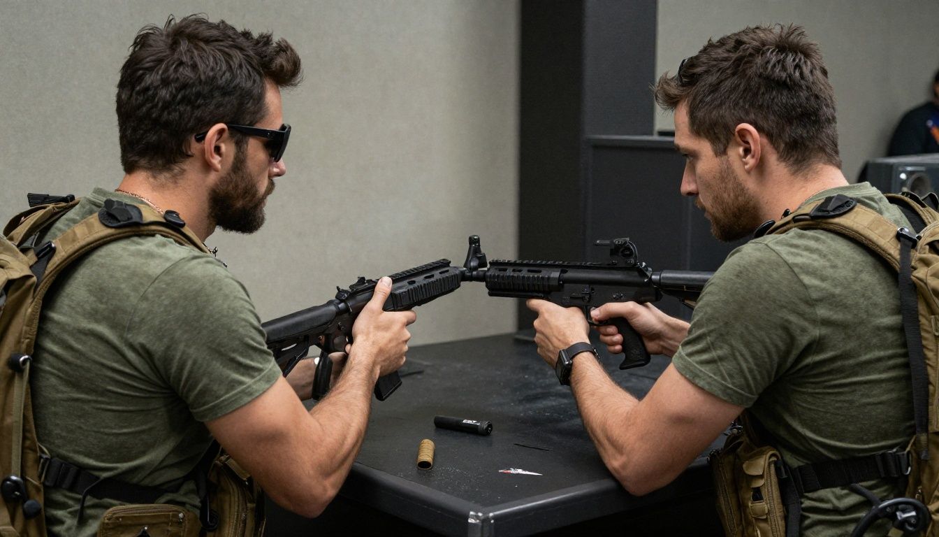 Ação frenética de um jogador escolhendo loadouts em um cenário tático de Warzone