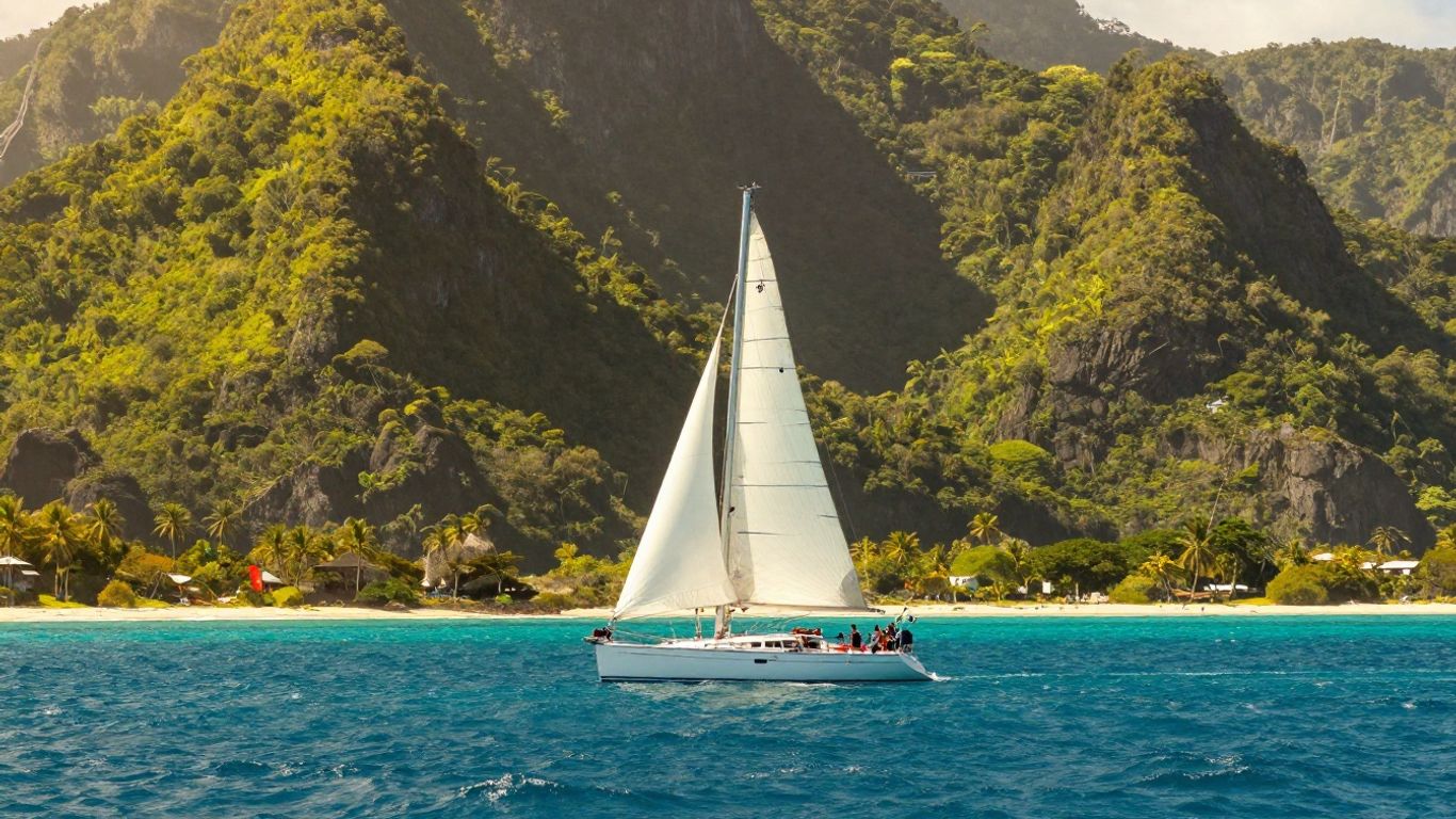Sailboat approaching St. Lucia's Pitons.