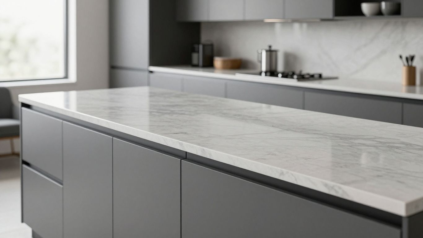 Sleek 3m kitchen worktop in a modern kitchen setting.