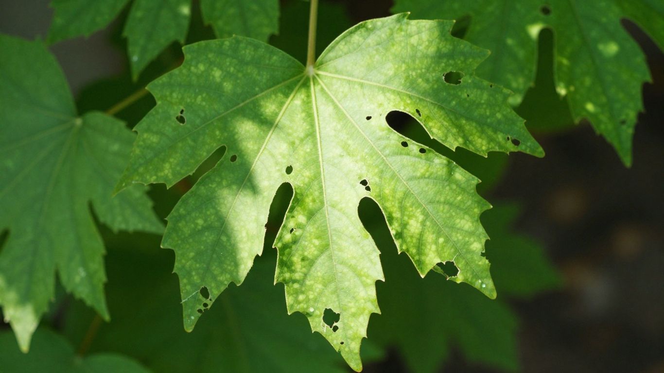 Grünes Blatt mit Löchern
