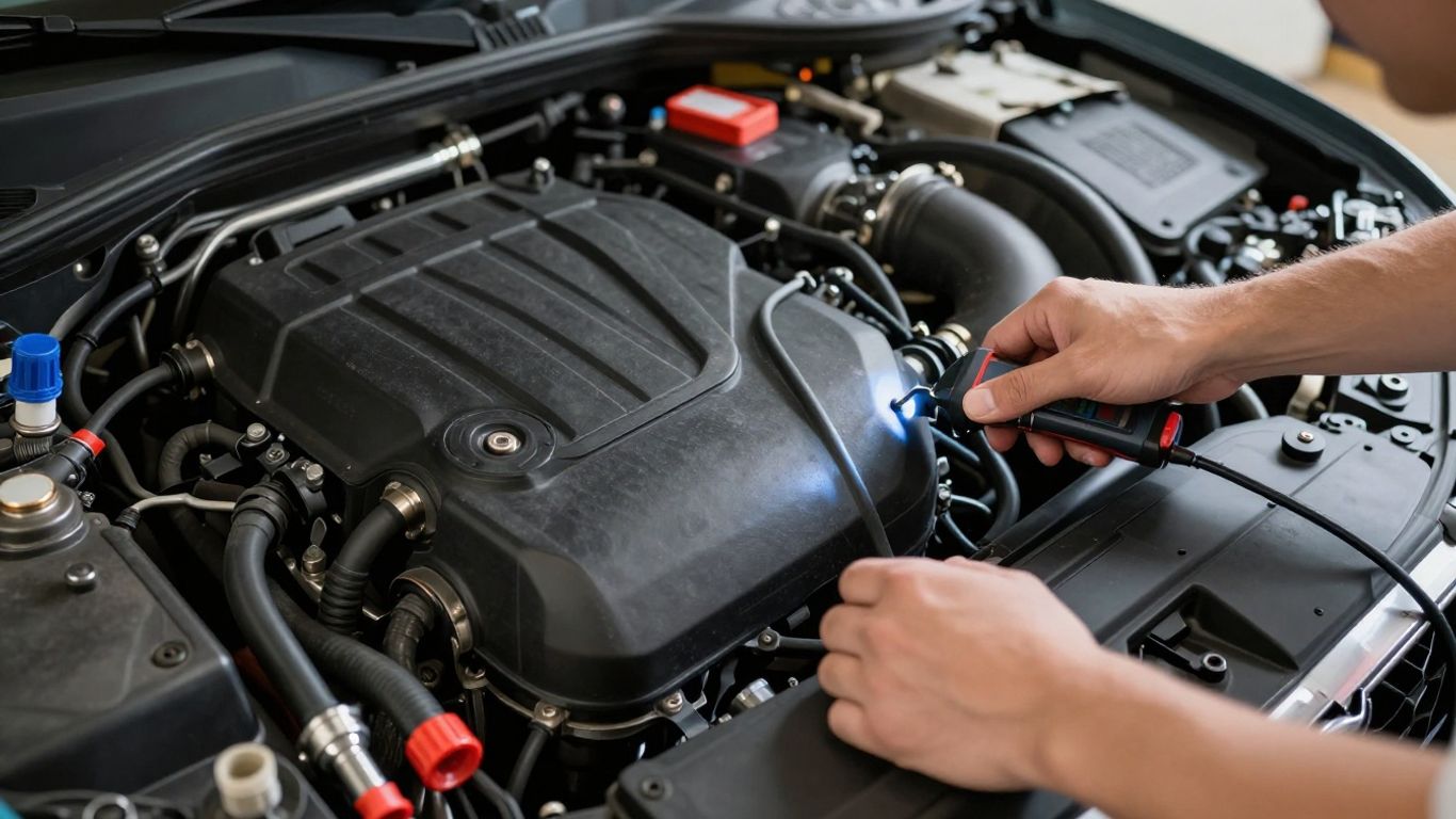 Audi engine bay prepared for leak testing