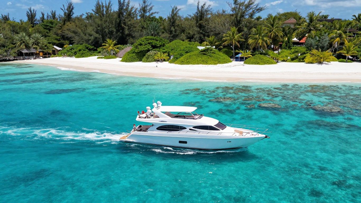 Luxury yacht sailing in Exumas turquoise waters.