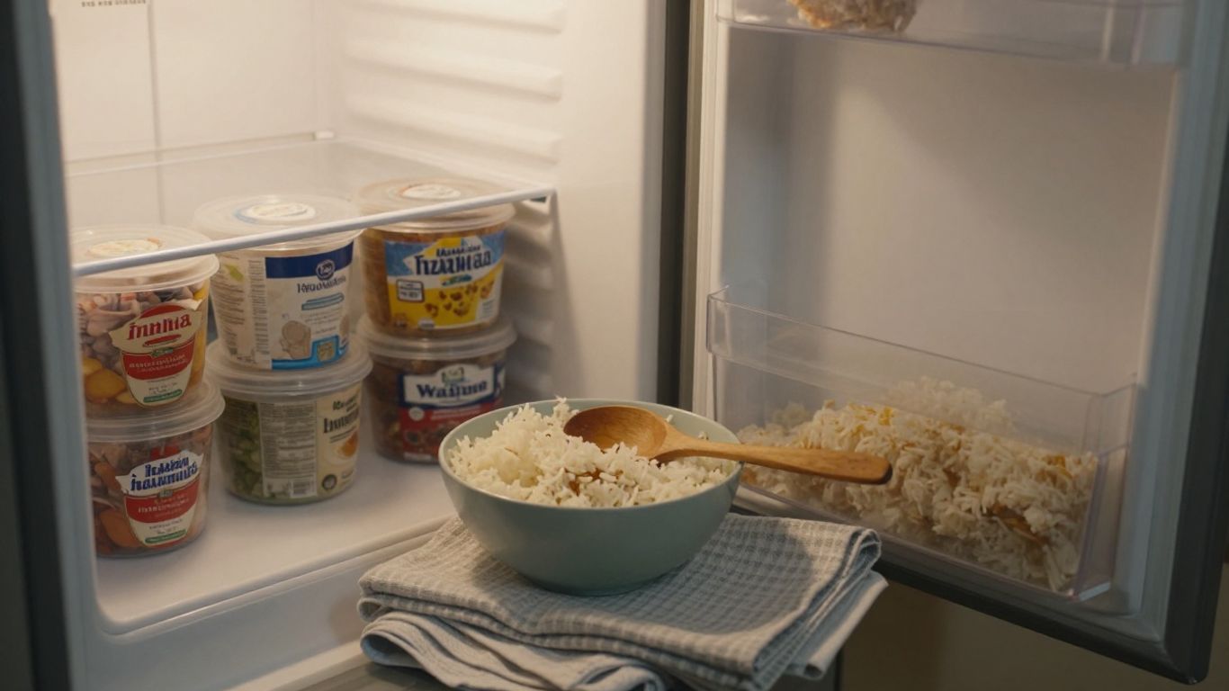 Frozen Indian meal containers beside a home freezer