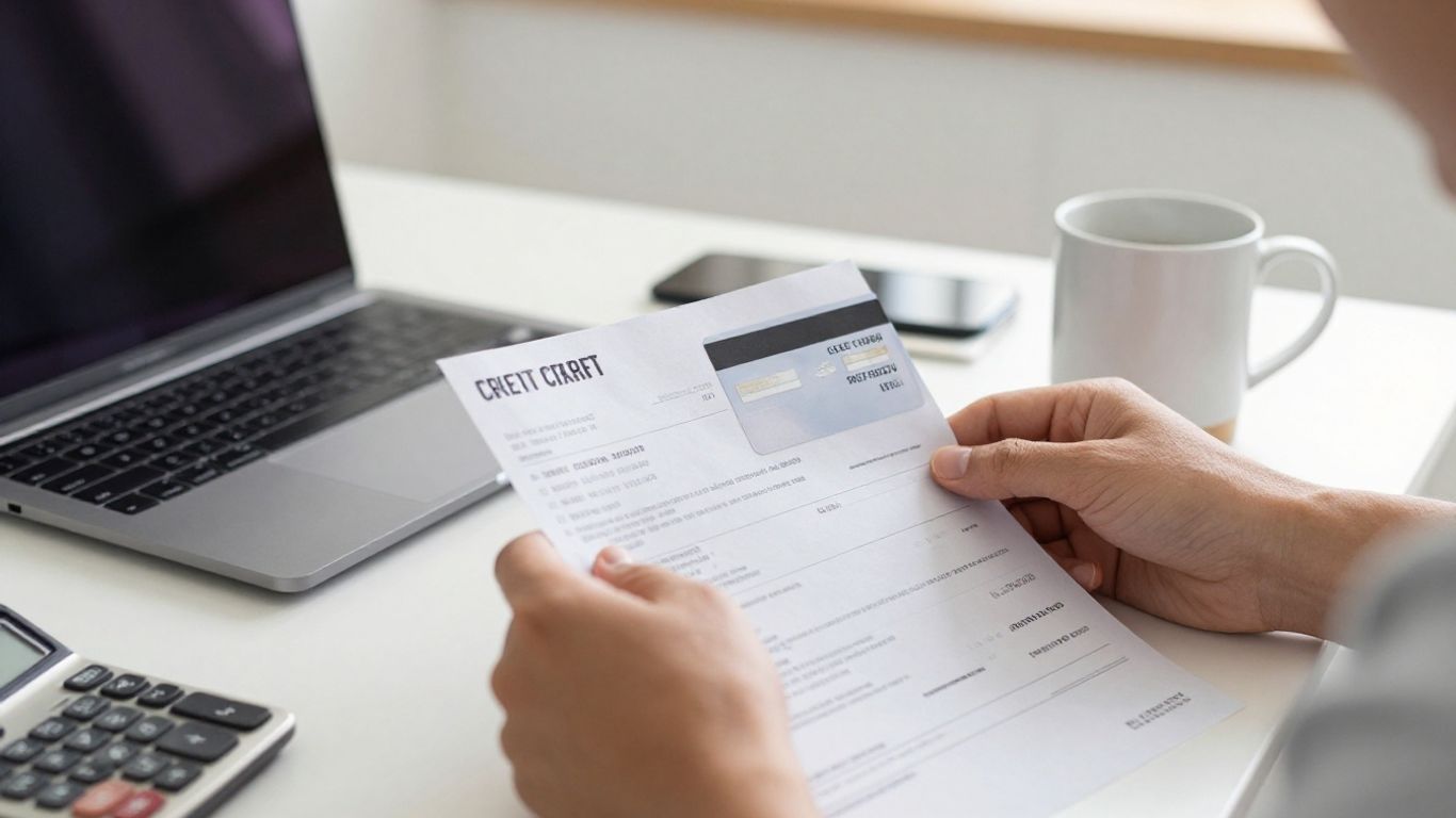 Person reviewing a card bill at a home desk