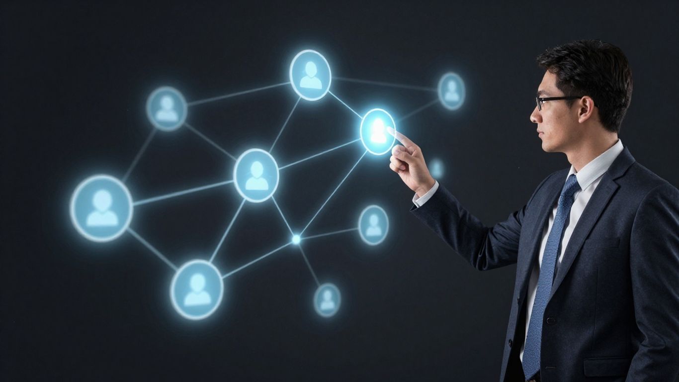 Marketer analyzing abstract data points for incrementality.