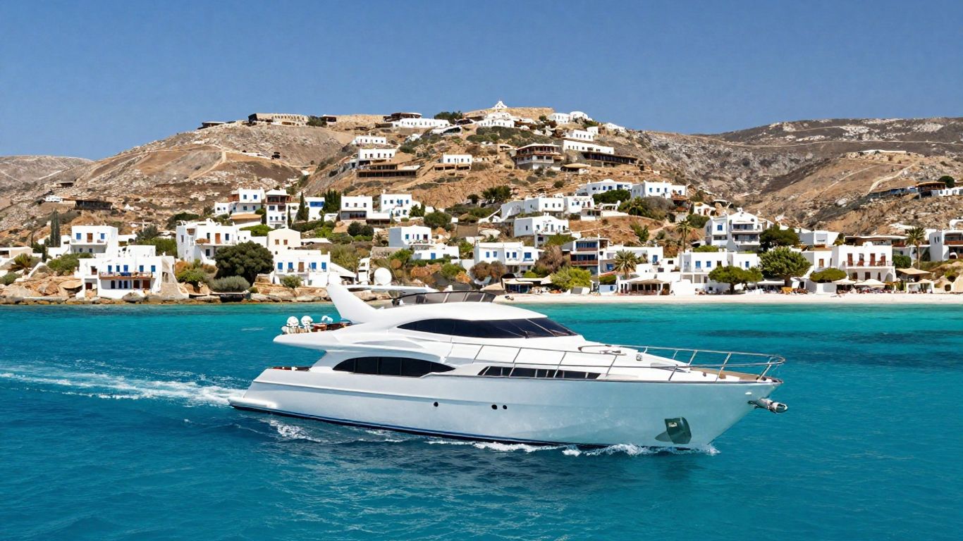 Yacht sailing near Greek island