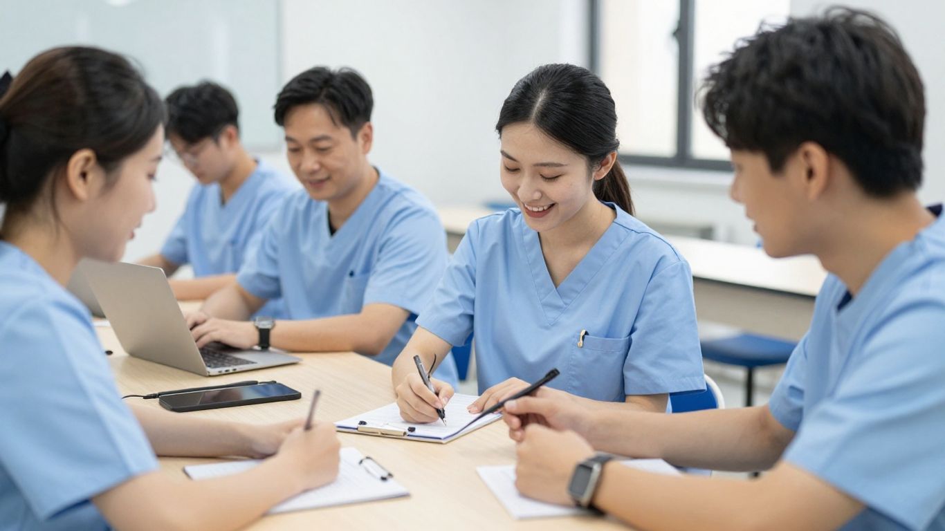 Students training for a healthcare career at Goodwill.