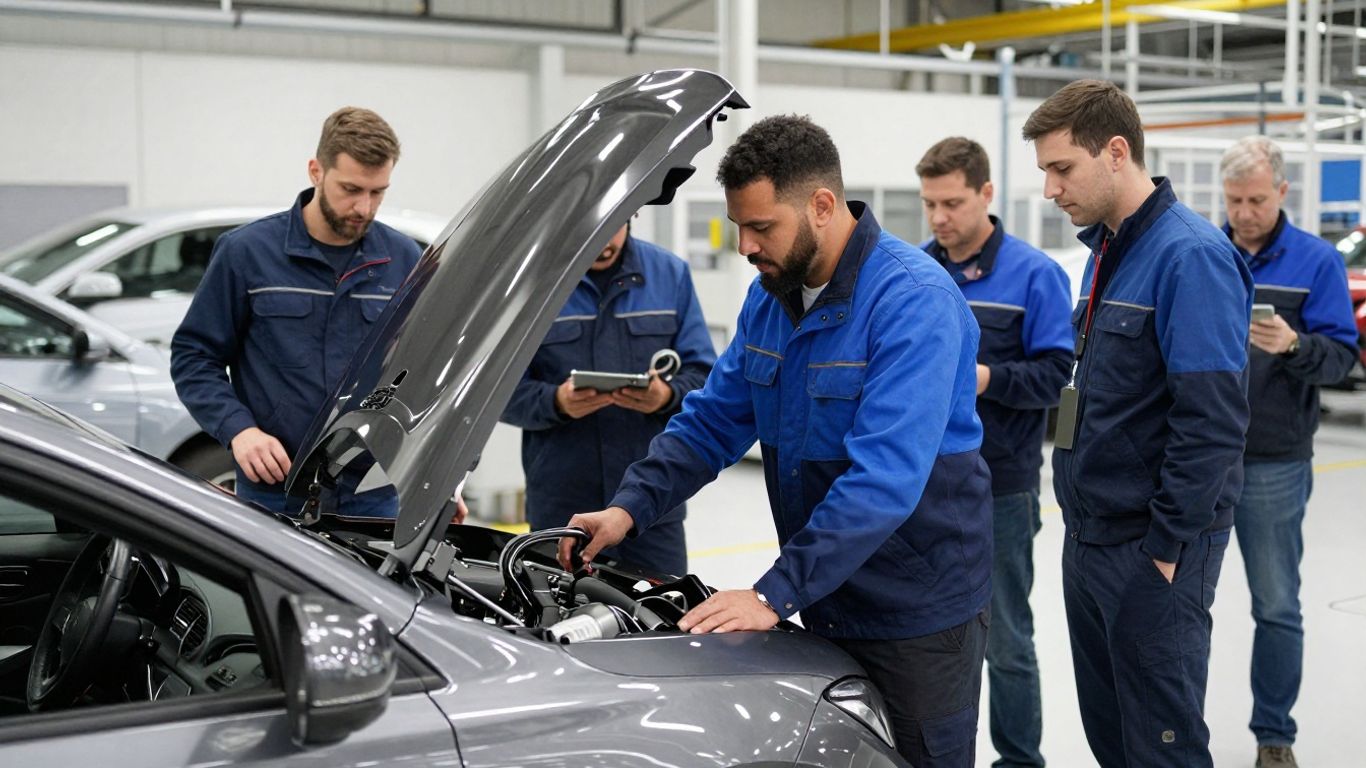 Automobilproduktion: Teamarbeit und Zeitarbeit in der Fertigung.