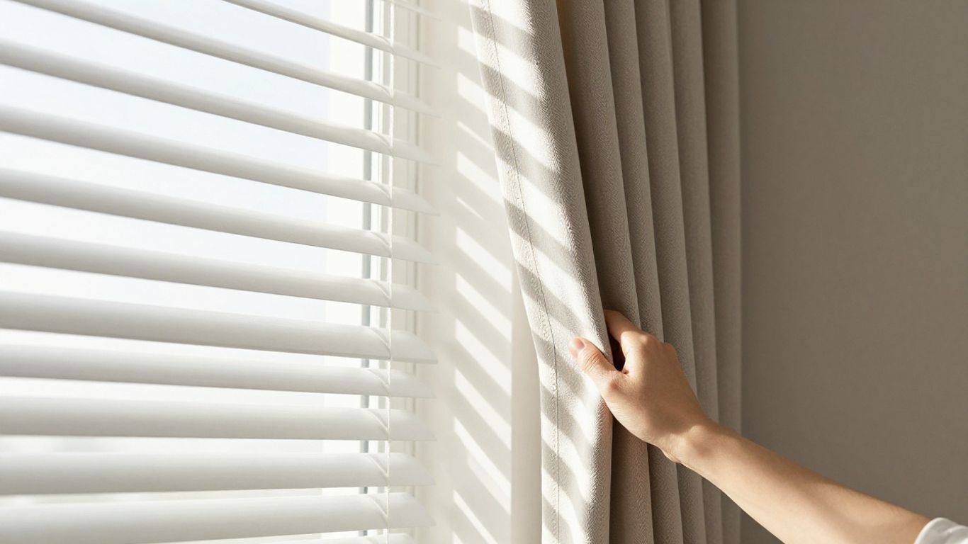 Modern window treatments in a sunlit room.
