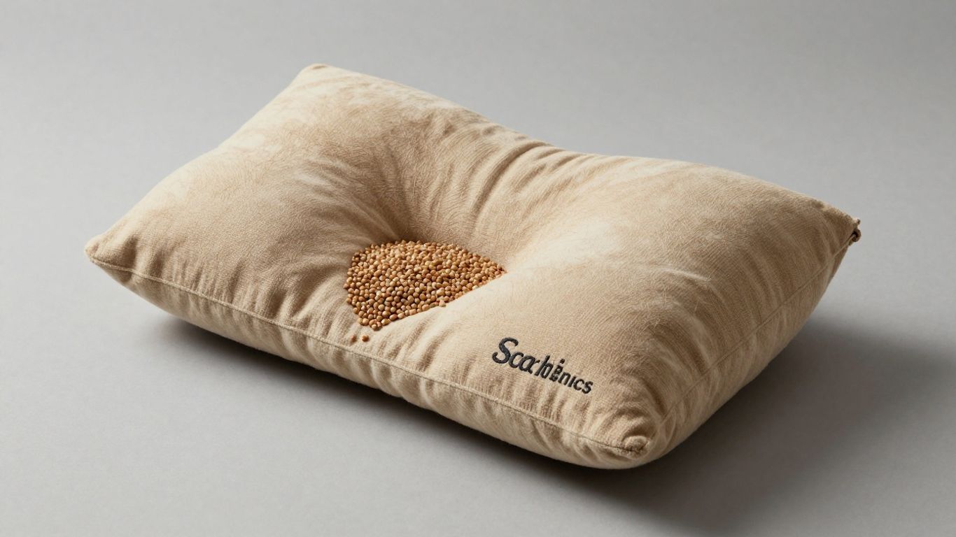 Sachi Organics Buckwheat Cylinder Neck Pillow on neutral surface.