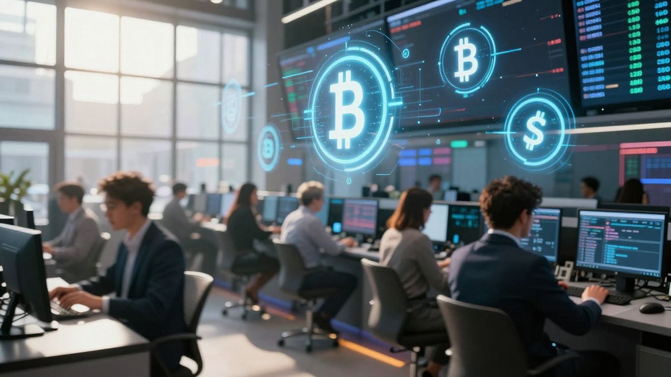 Finance and crypto market with digital assets.