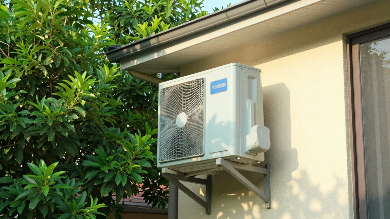 Home exterior with AC unit on a sunny summer day.