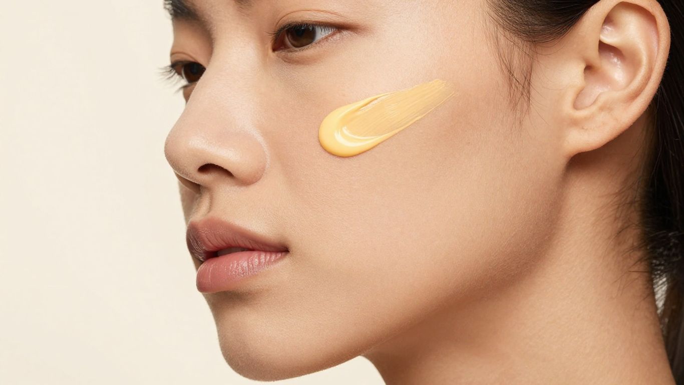Yellow corrector blended across uneven skin tone