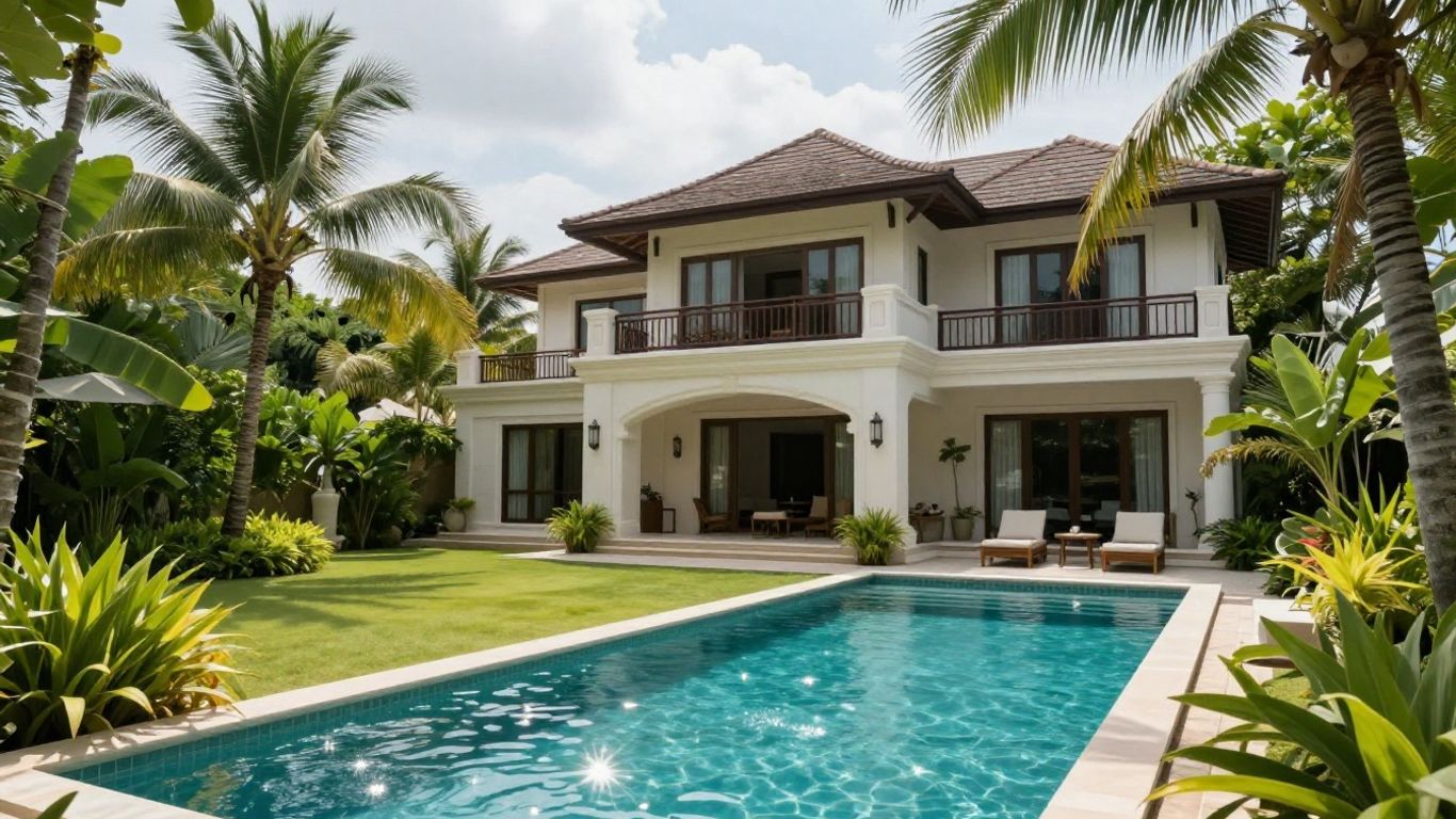 Luxury Phuket villa with pool and tropical gardens.