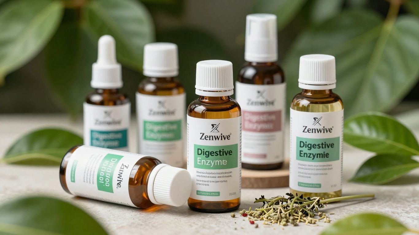 Zenwise Digestive Enzymes bottles with natural elements.