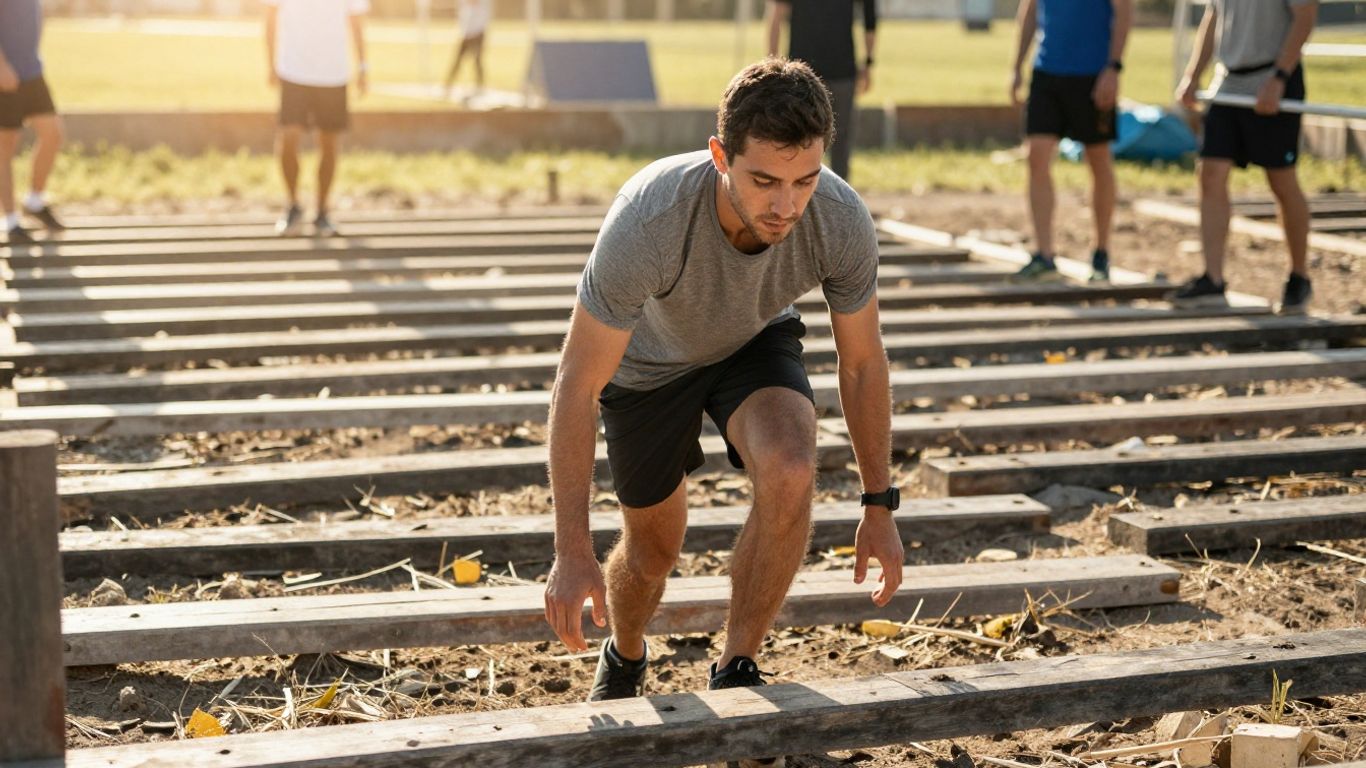 Person calmly overcoming obstacles with steady determination.